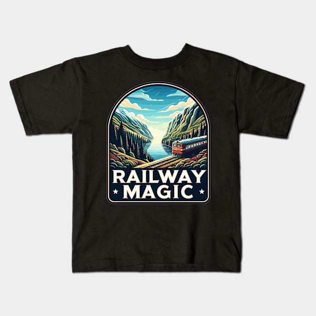 Vintage Train, Railway Magic Kids T-Shirt by Vehicles-Art